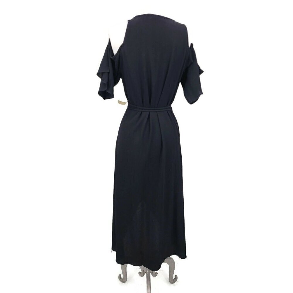 New Flynn Skye Devon Dress Womens XS Solid Black Wrap Cold Shoulder - Picture 3 of 9